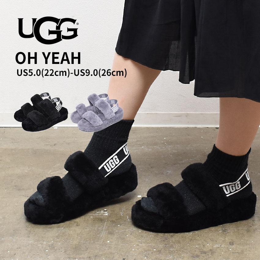 【店内全品★P5倍！】UGG アグ サンダル オー イヤー OH YEAH 1107953 レディース バンド バックベルト バックバンド もこもこ かわいい ふわふわ ブランド シューズ 靴 黒 グレー ロゴ ファー 室内 室外 オフィス 履きやすい 楽ちん リラックス slz shn