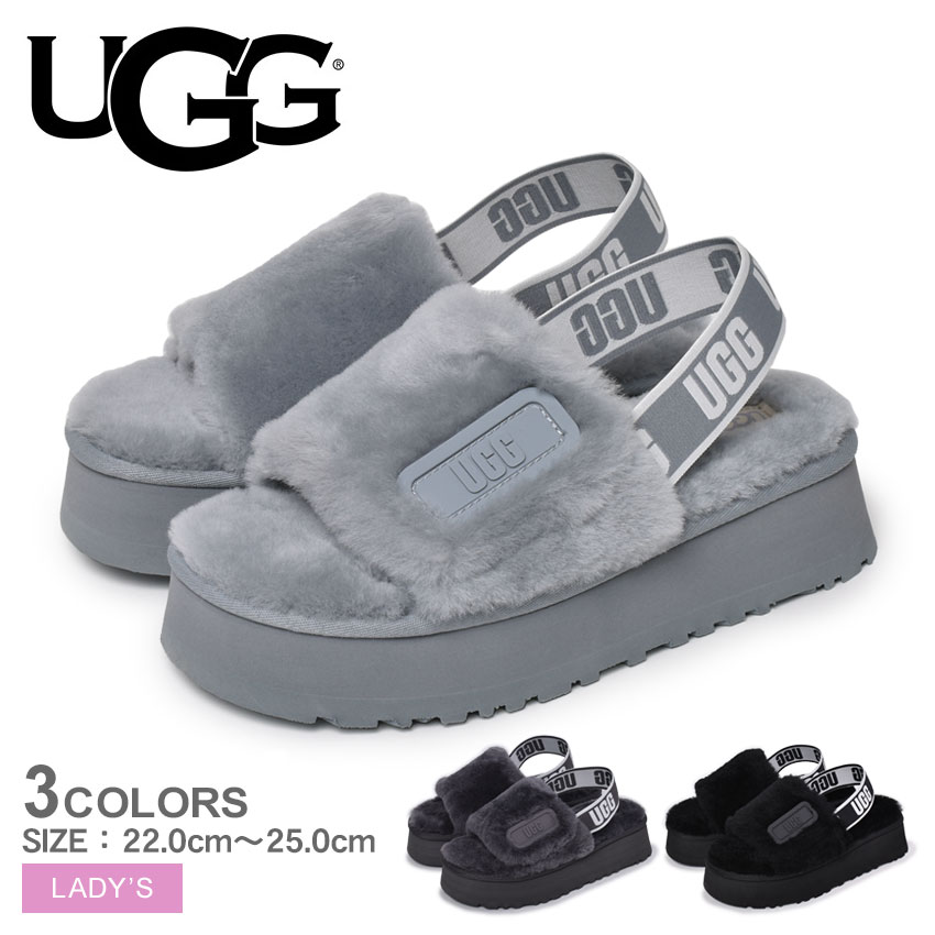 ＼師走theクリアランスSALE★／アグ ディスコ スライド UGG サンダル レディース ブラック 黒 グレー DISCO SLIDE 1112258 ボア シープスキン レザー ファーサンダル ブランド もこもこ オフィス つっかけ おしゃれ 厚底 ヒール ストラップのサムネイル