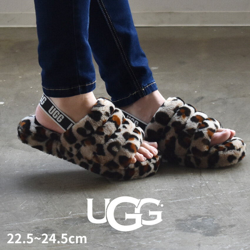 ＼師走theクリアランスSALE★／アグ フラッフ イヤー スライド UGG サンダル レディース ブラウン ブラック 黒 ヒョウ柄 FLUFF YEAH SLIDE 1110673K ムートン シープスキン ブランド 靴 羊毛 あったか 室内 室外 ルームスリッパ ファー キッズモデルのサムネイル