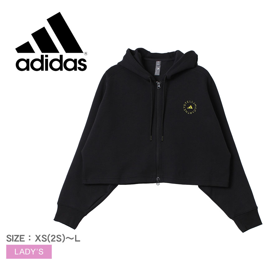 【店内全品★P5倍！】アディダス ADIDAS ステラ マッカートニー クロップド フーディー STELLA MCCARTNEY CROPPED HOODIE レディース 春 夏 秋 ジップアップ パーカー ブラック 黒 XS-L HG1946 トップス フーディ クロップド丈 シンプル バックプリント カジュアル