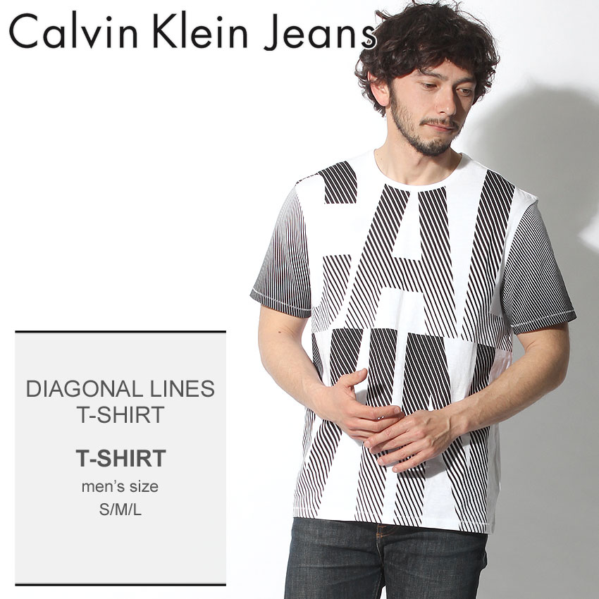 【メール便可】 送料無料 CALVIN KLEIN JEANS カルバンクラインジーンズ Tシャツ ホワイトディアゴナル ライン Tシャツ DIAGOAL LINES T-SHIRT41G5603 100 メンズ