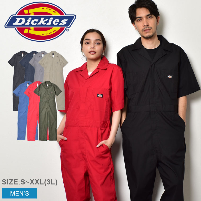 ディッキーズ つなぎ DICKIES ショートスリーブ カバーオール メンズ ブラック 黒 ブルー 青 SHORT SLEEVE COVERALL 33999 ウエア 作業服 半袖 作業着 ブランド ストリート アメカジ シンプル カジュアル ゆったり ルーズ 楽ちん