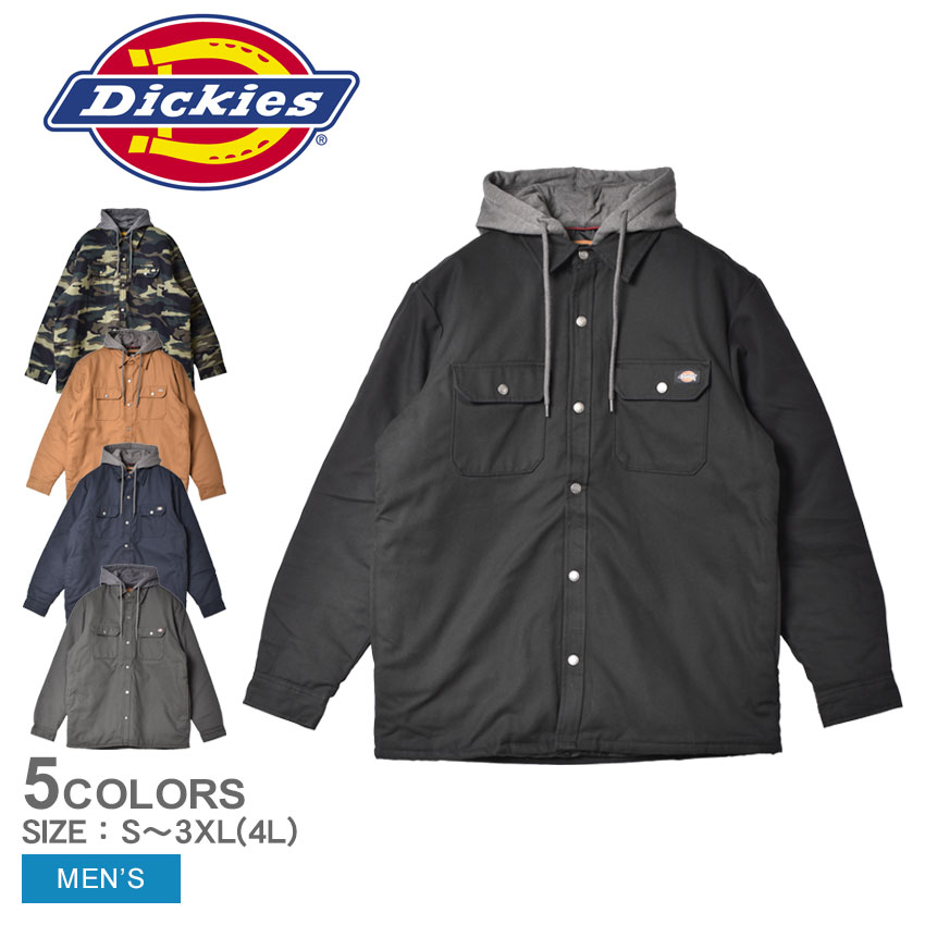 ディッキーズ 【店内全品★P5倍！】ディッキーズ フード付きジャケット DICKIES DUCK SHIRT HOOD W HYSHIELD メンズ ブラック 黒 ネイビー 紺 TJ213 アウター フード 長袖 はっ水 撥水 キルティング 防寒 キルト スウェット スエット 切替 重ね着風 カジュアル シンプル