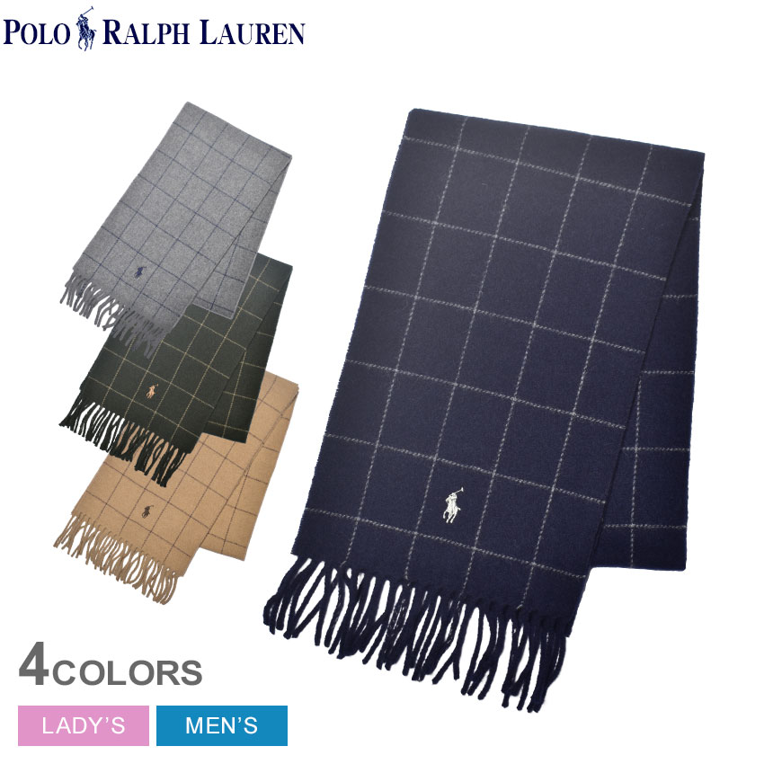 【店内全品★P2倍！】【ゆうパケット配送】ポロ ラルフローレン マフラー POLO RALPH LAUREN REVERS WINDOW SCARF メンズ レディース グレー ベージュ ネイビー カーキ 緑 PC0743 チェック ストール アクセサリー 冬小物 ベーシック フォーマル ビジネス