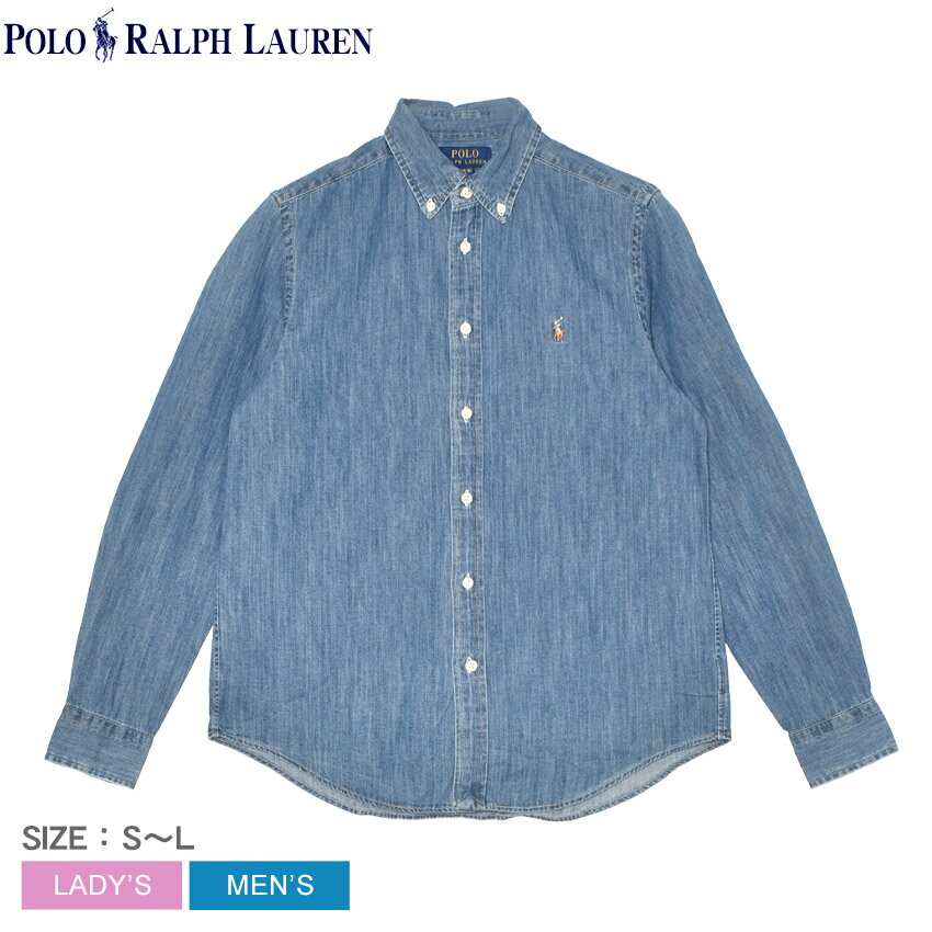 ポロ ラルフ ローレン 長袖シャツ POLO RALPH LAUREN コットン シャンブレー シャツ メンズ レディース ブルー 青 323713843 ウェア トップス 長袖 襟付き 衿付き 刺繍 ボタンダウン デニムシャツ ブランド ロゴ シンプル カジュアル