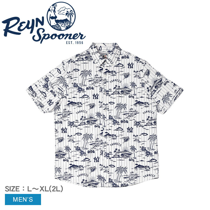 【ゆうパケット配送】 レインスプーナー 半袖シャツ REYN SPOONER NEW YORK YANKEES COOPERSTOWN PERFORMANCE BUTTON FRONT メンズ ホワイト 白 ネイビー 紺 B592513123 トップス シャツ ウェア ウエア 半袖 柄シャツ アロハシャツ MLB ニューヨーク・ヤンキース