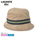 【店内全品★P5倍！】ラコステ 帽子 LACOSTE ストライプ バンド バケット ハット メンズ レディース ベージュ STRIPE BAND BUCKET HAT RK6864 ストライプ バンド ボウシ バケハ ハット 定番 人気 ブランド ワンポイント ロゴ 刺繍 ワニ 日よけ シンプル|slz|