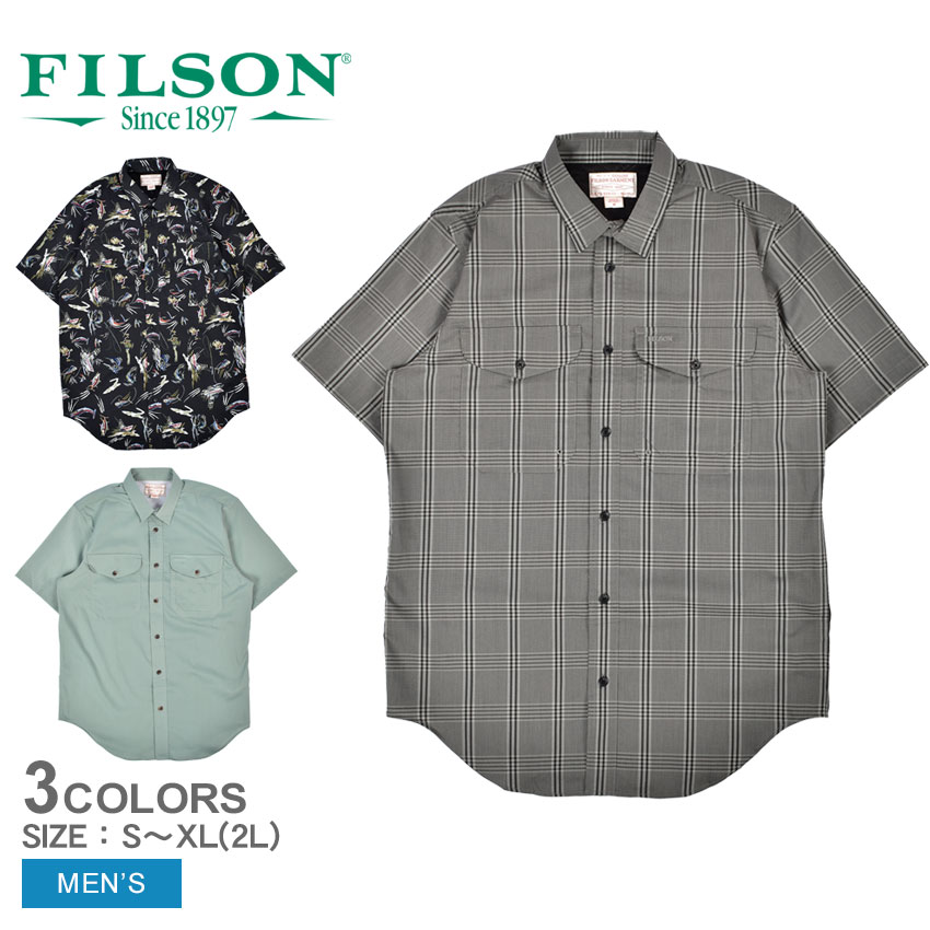 楽天Z-CRAFT【店内全品★P5倍！】フィルソン 半袖シャツ FILSON TWIN LAKES SHORT SLEEVE SPORT SHIRT メンズ グレー ブラック 黒 20248745 ブランド トップス クラシカル 半袖 シンプル カジュアル チェック チェック柄 柄シャツ ポケット おしゃれ ギフト プレゼント