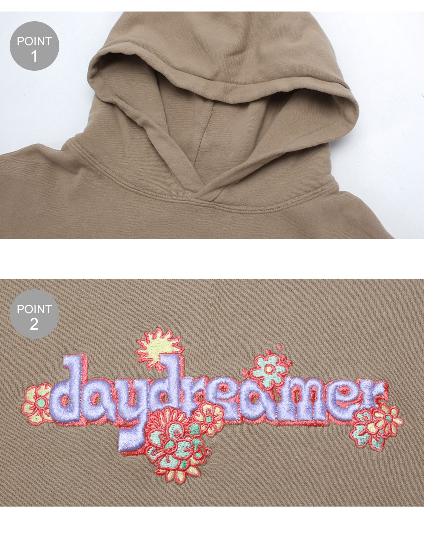 デイドリーマー パーカー DAYDREAMER フラワー ロゴ フーディー レディース ブラウン 茶 FLOWER LOGO HOODIE S568G4307 ウエア スウェット スエット トップス カジュアル シンプル ゆったり レトロ ロゴ 刺繍 かわいい ポップ コットン 花