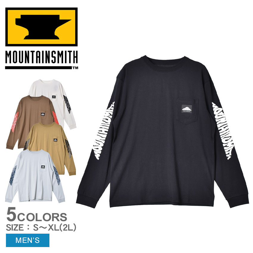 【店内全品★P5倍！】マウンテンスミス 長袖Tシャツ MOUNTAIN SMITH ヘビーウエイト天竺 ロゴスリーブプリント ロングスリーブ Tシャツ メンズ ブラック 黒 ホワイト 白 ブラウン ベージュ グレー MS0-000-212006 トップス 長袖 シンプル カジュアル アウトドア