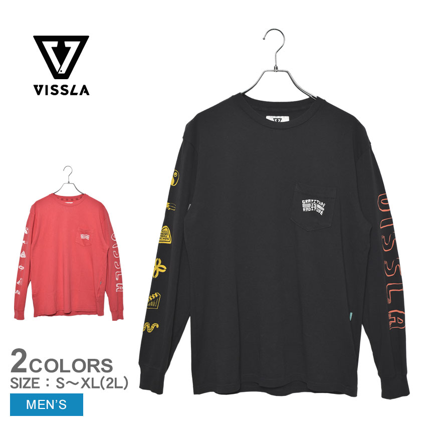 【店内全品★P5倍！】【ゆうパケット配送】ヴィスラ 長袖Tシャツ VISSLA モア メイト レス ヘイト LS メンズ ブラック 黒 レッド 赤 MORE MATE LESS HATE LS M483SMML ウエア トップス クルーネック ブランド サーフ カジュアル サーフィン ロゴ 長袖 人気 お出かけ