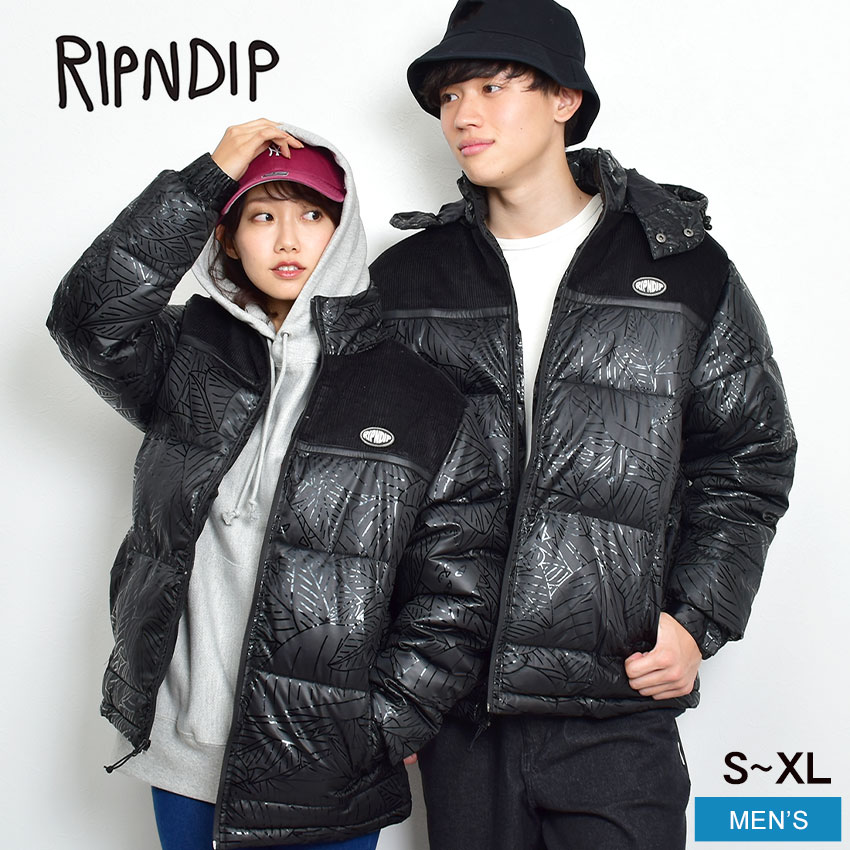 リップンディップ 中綿ジャケット メンズ アウター 防寒 RIPNDIP GRIFFITH HOODED PUFFER JACKET RND8005 冬 コート フード 中わた オーバーサイズ ストリート スケボー 柄 ポケット コーデュロイ シンプル 暖かい 軽量 服 ジャケット