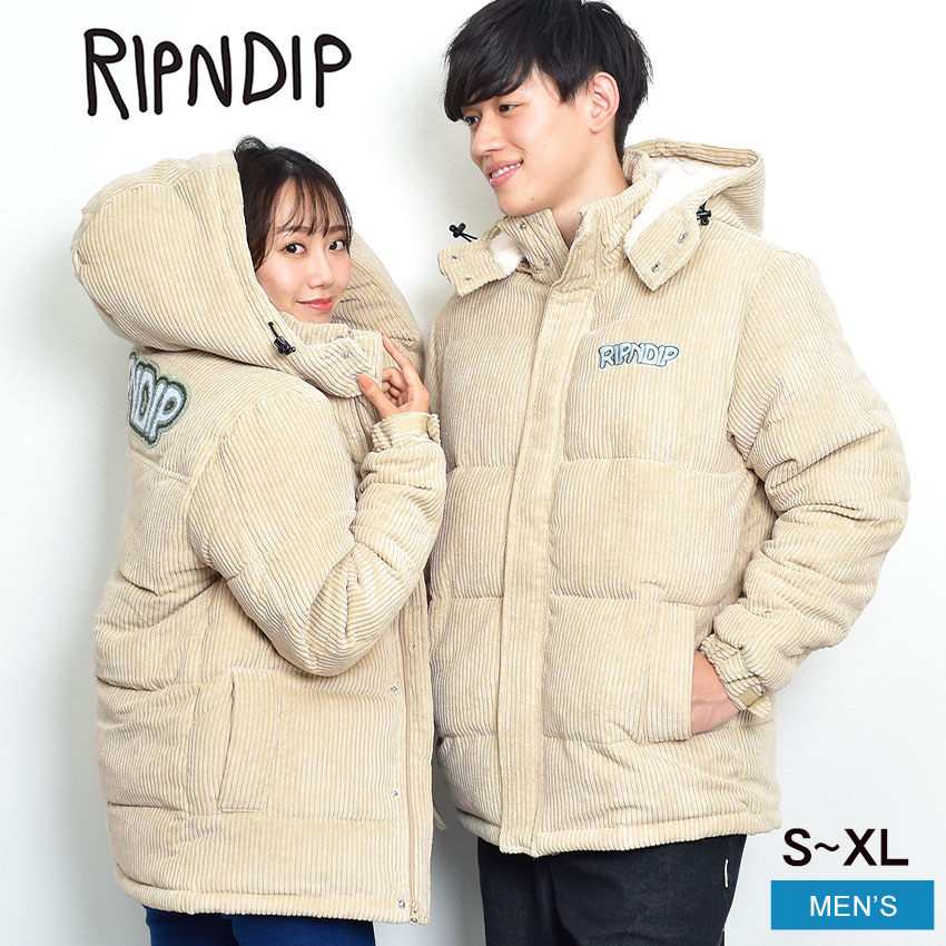 リップンディップ アウター メンズ コーデュロイ ボア ジャケット コート RIPNDIP INTERTWINED CORD PUFFER JACKET RND8004 フード 防寒 あったか ストリート ブランド ロゴ おしゃれ 冬 服 スケボー カジュアル