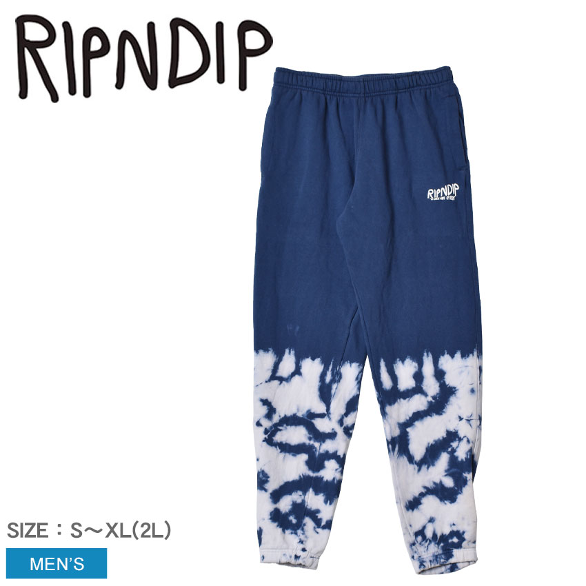 【店内全品★P2倍！】RIPNDIP ロングパンツ リップンディップ GREAT WAVE SWEAT PANT メンズ ブルー RNDSMU2116 ボトムス スウェット パンツ ズボン ロング タイダイ ロゴ シンプル ストリート カジュアル キャラクター おしゃれ 猫 キャット