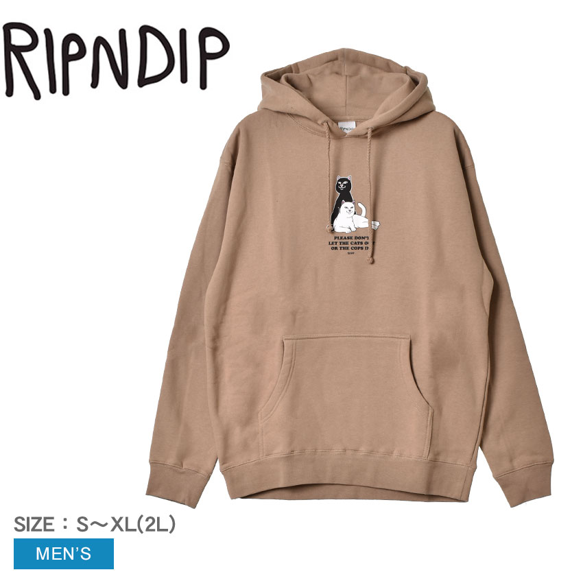 【店内全品★P5倍！】RIPNDIP パーカー リップンディップ KEEP THE CATS IN HOODIE メンズ ベージュ RND9543 トップス プルオーバー フーディ フーディー フード フード付き 裏起毛 長袖 ヒップホップ ストリート プリント スウェット オーバーサイズ 大きめ