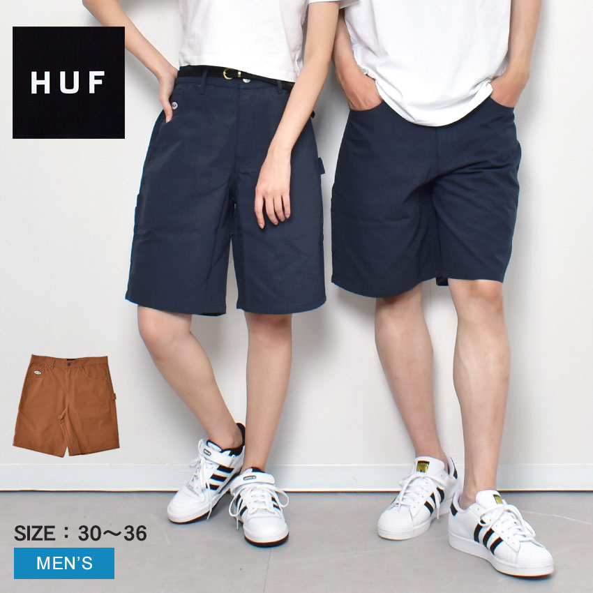 【店内全品★P5倍！】ハフ パンツ HUF WORKMAN SHORT メンズ ネイビー 紺 ブラウン PT00268 ウエア ショートパンツ ハーフパンツ ズボン ボトムス シンプル カジュアル ストリート スポーティ ロゴ アウトドア レジャー スケーター スケボー 半ズボン slz