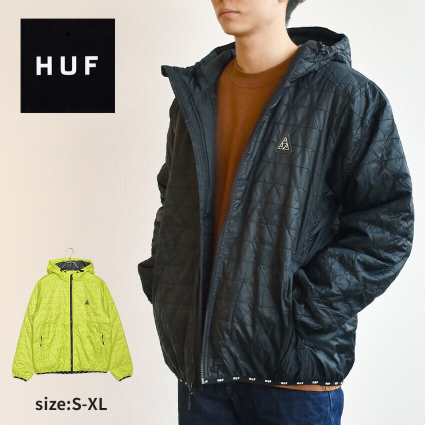 【店内全品★P5倍！】ハフ ジャケット HUF ポリゴン キルテッド ジャケット メンズ ブラック 黒 POLYGON QUILTED JACKET JK00244 ウエア アウター キルティング クラシック スタイリッシュ ブランド カジュアル シンプル 長袖 ロゴ パッチ 中綿