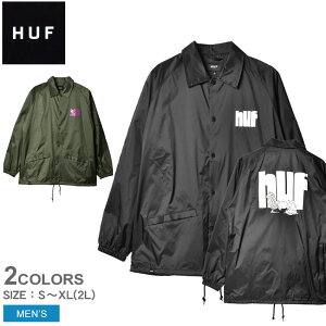 ハフ ジャケット HUF HYDRATE ZIP COACHES JACKET メンズ ブラック 黒 カーキ JK00328 ウェア トップス 長袖 ロングスリーブ ストリート プリント カジュアル アウター 羽織 コーチジャケット ロゴ ダブルジップ はっ水 撥水