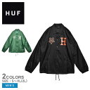 【2日20時～★みどりだけのSALE】ハフ ジャケット HUF SPLIT COACHES JACKET メンズ THRASHER スラッシャー ブラック 黒 グリーン 緑 JK00385 ウェア トップス 長袖 ロングスリーブ ストリート プリント カジュアル アウター コーチジャケット ロゴ ダブルジップ 撥水