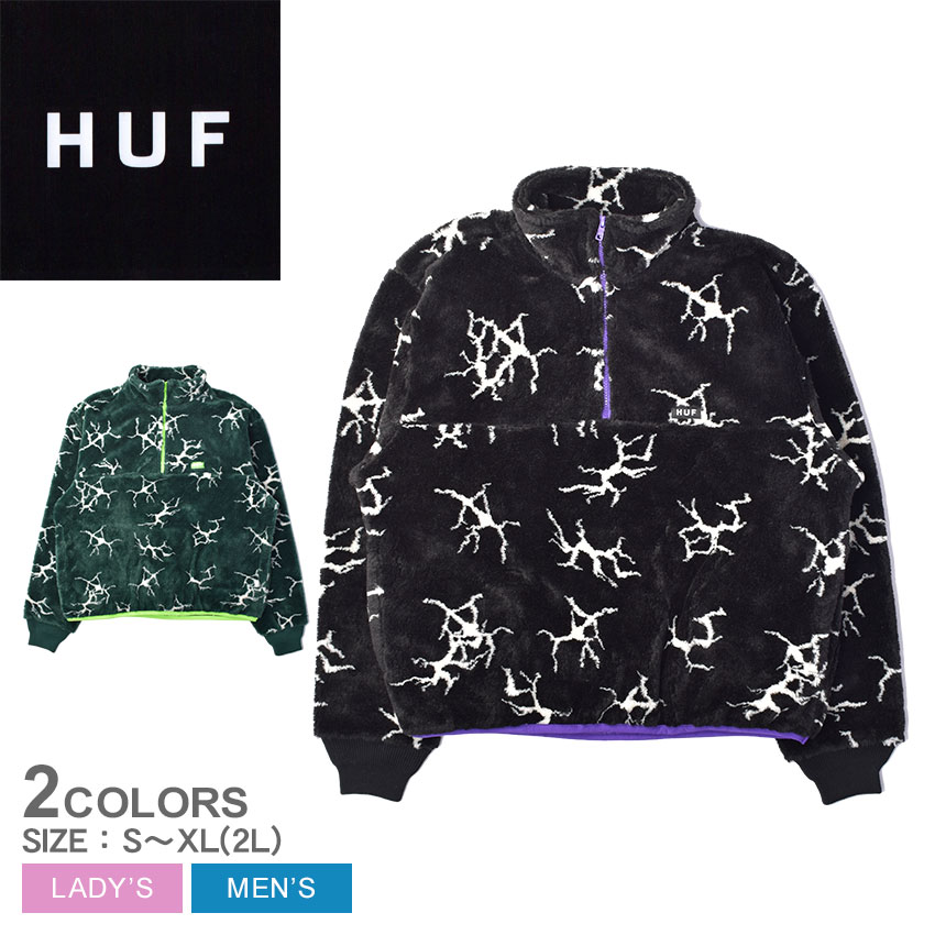 【店内全品★P5倍！】ハフ アウター HUF QUAKE SHERPA 1/4 ZIP FLEECE メンズ レディース 黒 ブラック 緑 グリーン FL…