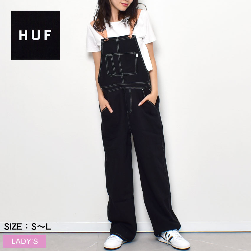 【店内全品★P5倍！】ハフ オーバーオール HUF LTWEIGHT HANDKERCHIEF OVERALL レディース ブラック 黒 WBT0032 ウエア オールインワン サロペット つなぎ ブランド ストリート スケーター スケボー カジュアル ポケット ズボン ロングパンツ レジャー 長ズボン