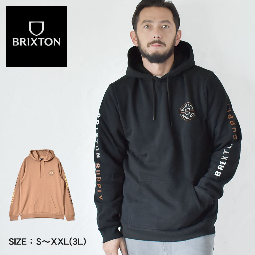 ブリクストン パーカー BRIXTON CREST HOOD メンズ ブラック 黒 ベージュ 22021 ウエア トップス プルオーバーパーカー スウェット スエット フーディ 長袖 シンプル ブランド ストリート カジュアル おしゃれ 裏起毛