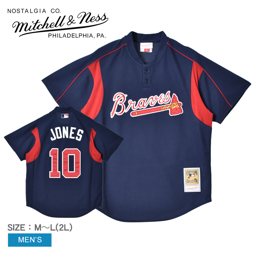 ミッチェルアンドネス ユニフォーム MITCHELL ＆ NESS メンズ ネイビー 紺 レッド 赤 MLB ATLANTA BRAVES CHIPPER JONES 2003 BP JERSEY ABPJ3334-ABR03CJONAVY ウエア トップス ベースボールジャージ ストリート オーセンティック ZSPO