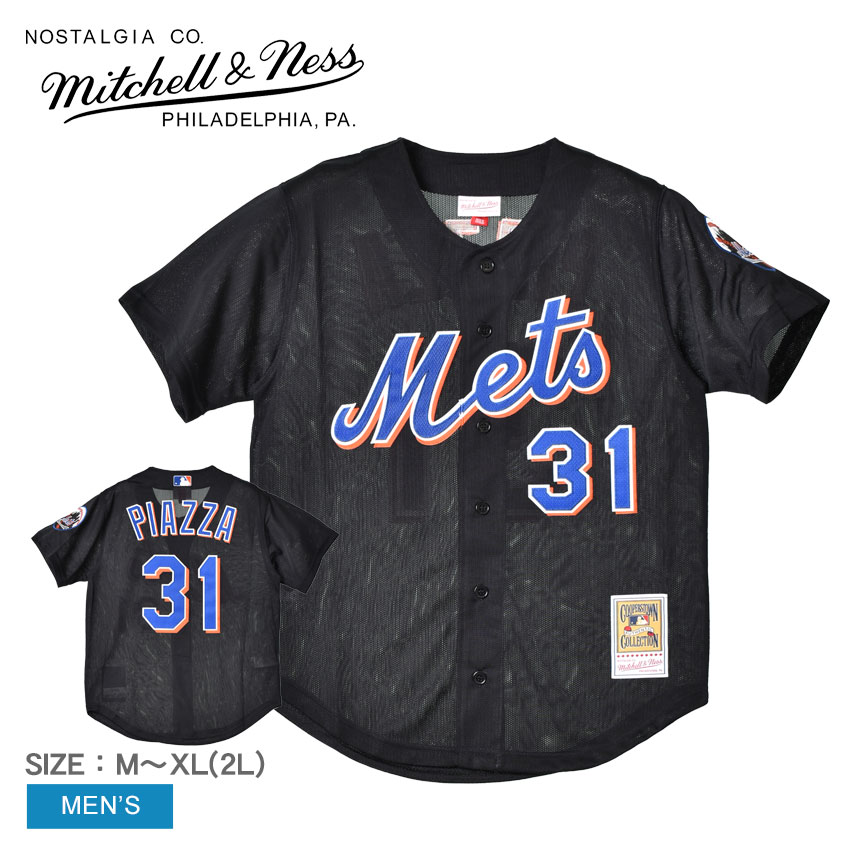 ミッチェルアンドネス ユニフォーム MITCHELL ＆ NESS メンズ ブラック 黒 ブルー 青 MLB AUTHENTIC MIKE PIAZZA NEW YORK METS 2000 BUTTON FRONT JERSEY ABBF3092-NYM00MPIBLCK ウエア トップス ベースボールジャージ ストリート ZSPO