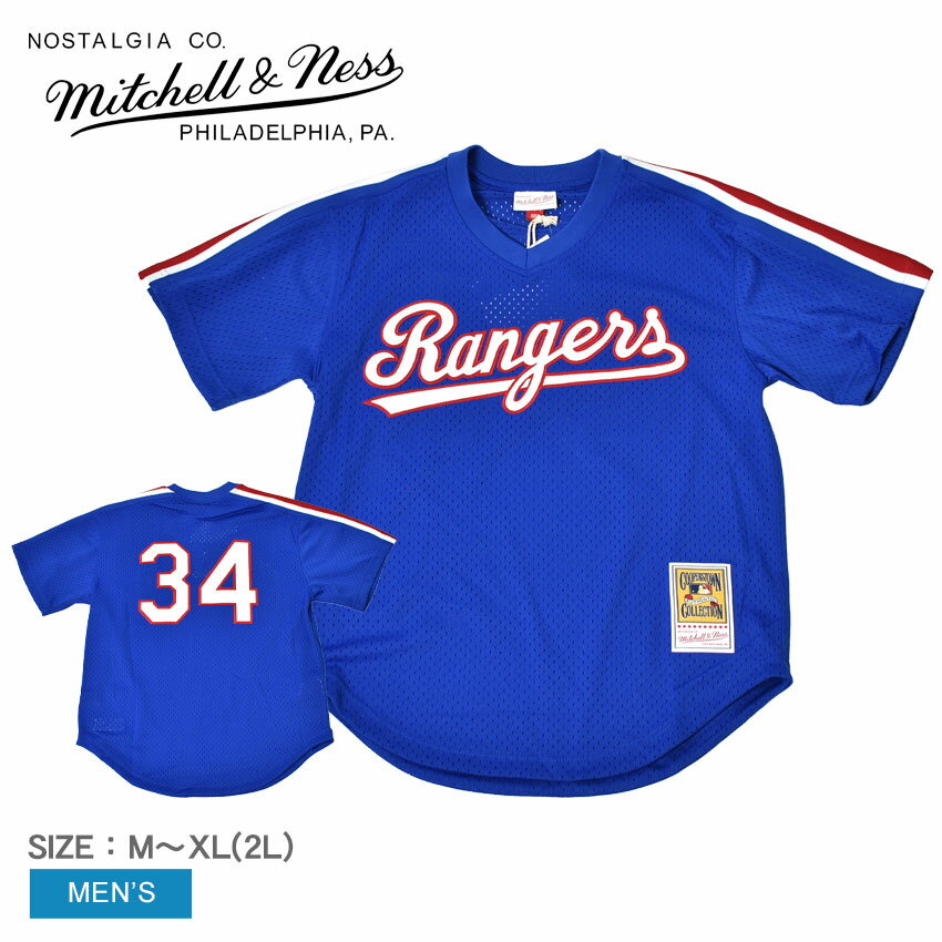 【店内全品★P5倍！】ミッチェルアンドネス ユニフォーム MITCHELL ＆ NESS MLB AUTHENTIC NOLAN RYAN TEXAS RANGERS 1989 PULLOVER JERSEY メンズ ブルー 青 レッド 赤 ABPJ3005-TRN89NRYROYA ウエア トップス ノーラン・ライアン MLB ZSPO