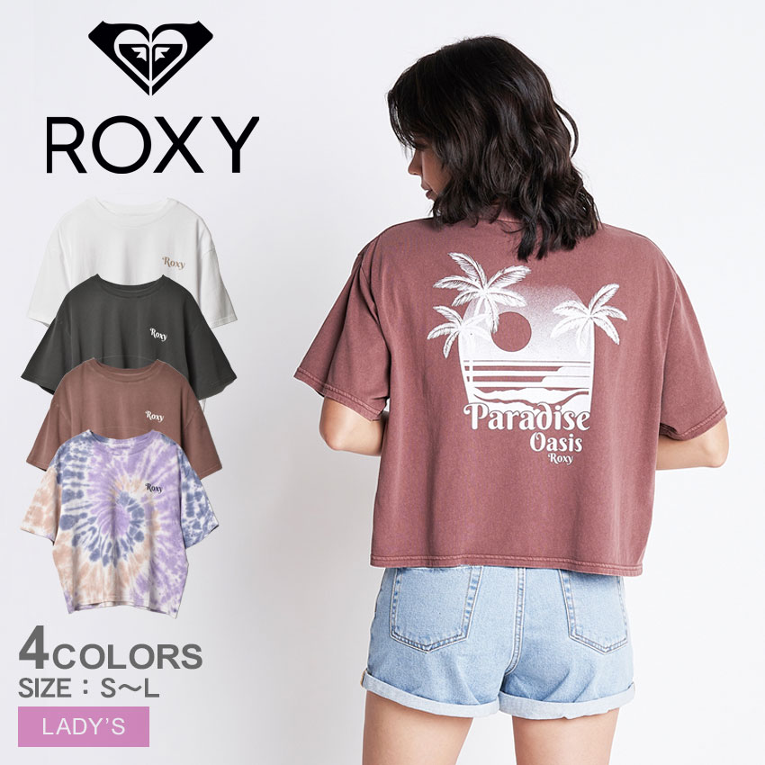 【店内全品★P5倍！】ロキシー 半袖Tシャツ ROXY PARADISE OASIS S/S クロップドTシャツ レディース ブラック 黒 ホワイト 白 ダイダイ レッド RST221102 半袖 Tシャツ トップス サーフ ロゴ ショート丈 カジュアル サーフ ブラック ホワイト【ゆうパケット配送】