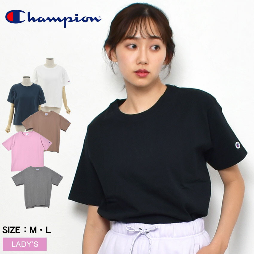 【最大93％OFF★夏物処分セール！】チャンピオン 半袖 Tシャツ CHAMPION クルーネック Tシャツ レディース ホワイト 白 ブラック 黒 CW-M322 ウェア ワンポイント 刺繍 ワッペン 古着風 ヴィンテージ 加工 カジュアル シンプル ピンク おしゃれ【ゆうパケット配送】のサムネイル