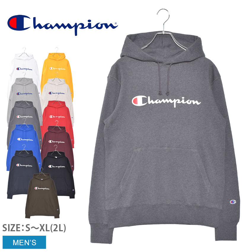 チャンピオン フーディ CHAMPION プルオーバー スウェットパーカー メンズ ブラック 黒 ホワイト 白 グレー C3-Q102 フード ポケット ブランド 人気 長袖 トレーナー ロゴ 裏毛 トップス カジュアル ストリート オールシーズンのサムネイル