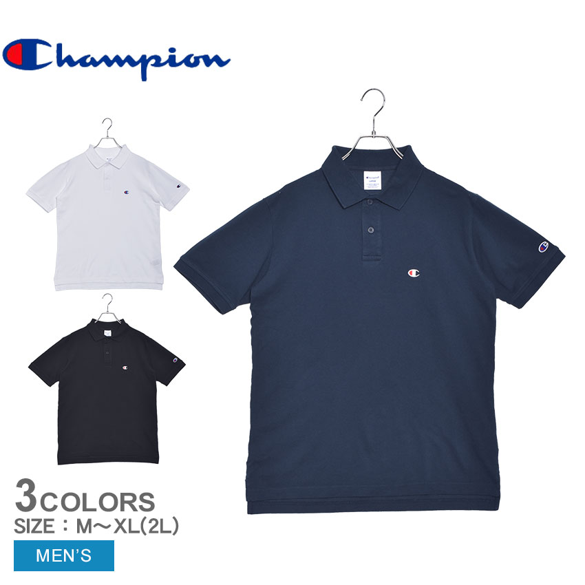 【売り尽くし★大決算セール！】チャンピオン トップス CHAMPION ポロシャツ メンズ ホワイト 白 ブラック 黒 POLO SHIRT C3-F356 ウエア 半袖ポロシャツ ブランド ベーシック プリント カジュアル スポーティ 鹿の子 ガーメントウォッシュ 紺のサムネイル