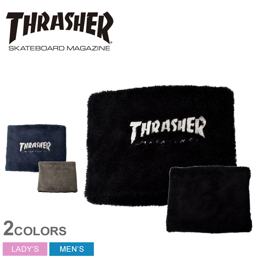 【店内全品★P2倍！】【ゆうパケット配送】スラッシャー ネックウォーマー THRASHER マグ ロゴ フリース ネック ウォーマー メンズ レディース ブラック 黒 ネイビー 紺 グレー MAG LOGO FLEECE NECK WARMER 22TH-K50 リバーシブル 2way フェイスカバー ヘッドウエア