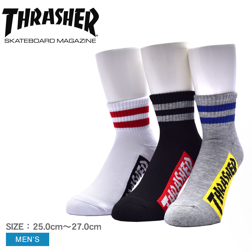 スラッシャー 靴下 THRASHER SOCKS-14 メンズ ブラック 黒 ホワイト 白 グレー TH-SX202 3足セット 3足組 ウエア ブランド ソックス アンクル丈 ストリート カジュアル おしゃれ 人気 定番 プレゼント ギフト 贈り物