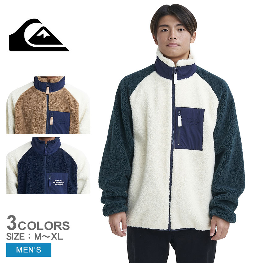 クイックシルバー フリースジャケット QUIKSILVER ボアフリースブルゾン メンズ ネイビー 紺 ホワイト 白 ベージュ BOA FLEECE STAND BLOUSON QJK234054 アウター ブルゾン フリース ロゴ マーク シンプル カジュアル 上着 男性用