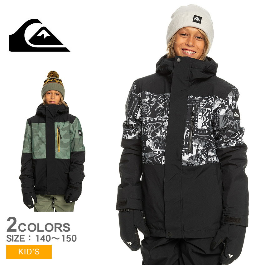 【店内全品★P2倍！】クイックシルバー ジャケット QUIKSILVER MISSION PRINTED BLOCK YOUTH JK キッズ ジュニア 子供 グリーン 緑 ブラック 黒 KJK233425 アウター 子ども用 スノボ スキーウェア スキージャケット スノーボードウェア ウィンタースポーツ 雪山