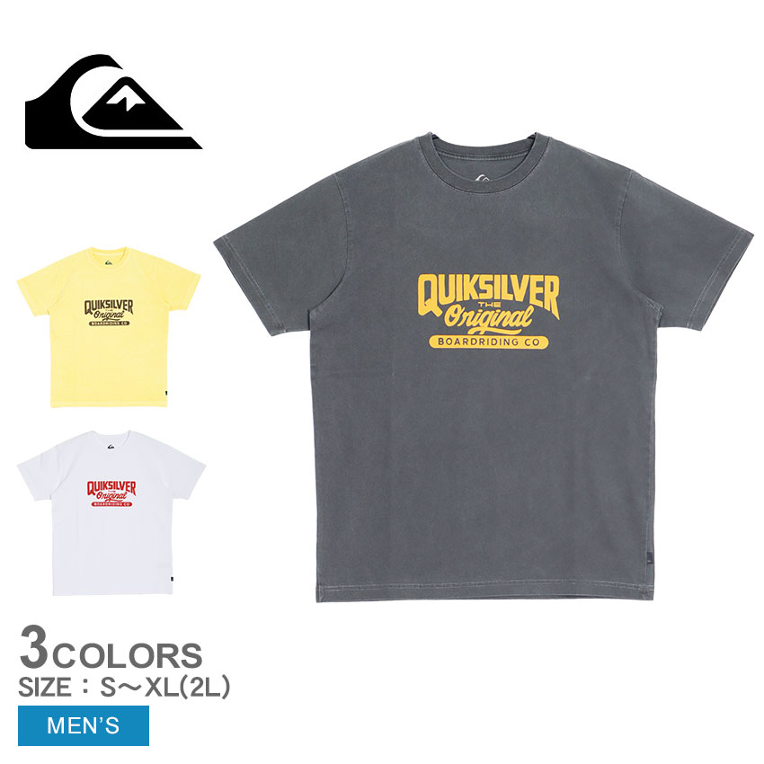 楽天Z-CRAFT【ネコポス配送】クイックシルバー メンズ Tシャツ 半袖 QUIKSILVER ホワイト 白 イエロー 黄 ORIGINAL SCRIPT ST QST241006 カットソー トップス プリント ロゴ グラフィック ブランド クルーネック カジュアル サーフィン サーファー 海 ビーチ 国内正規品
