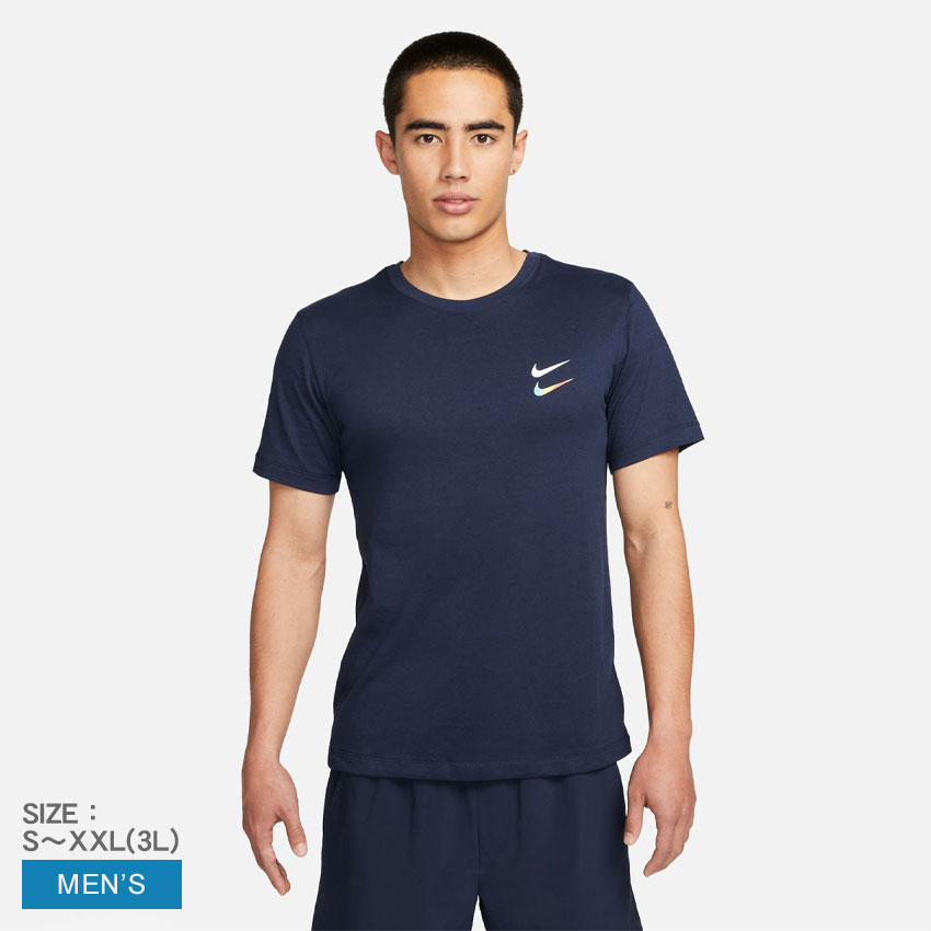 【ネコポス配送】ナイキ NIKE Dri-FIT メンズ トレーニング Tシャツ メンズ 春 夏 秋 半袖Tシャツ クルーネック ネイビー 紺 ホワイト 白 S-XXL FD1706 トップス ウェア ショートスリーブ 半袖Tシャツ スウッシュ ロゴ プリント カジュアル 国内正規品