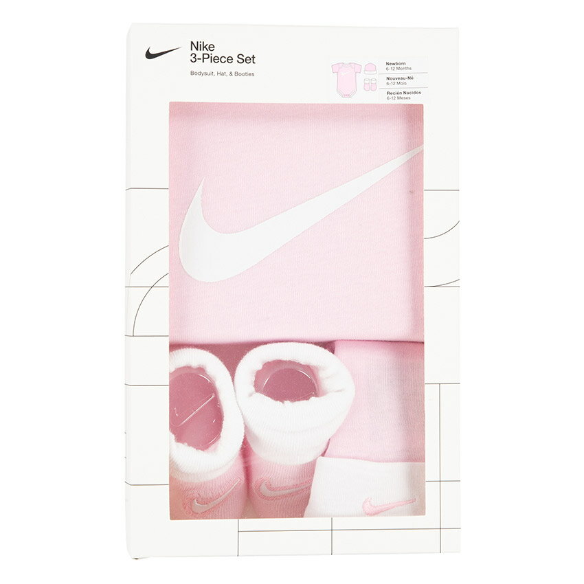 【店内全品★P5倍！】ナイキ ギフトセット NIKE スウッシュ 3ピース ボックス セット キッズ ベビー ジュニア 子供 ピンク ホワイト 白 SWOOSH HAT SUIT BOOTIE BOX SET MN0072 赤ちゃん ベビー服 ロンパース ベビーロンパース 半袖 帽子 ぼうし ソックス 靴下 【返品不可】 2