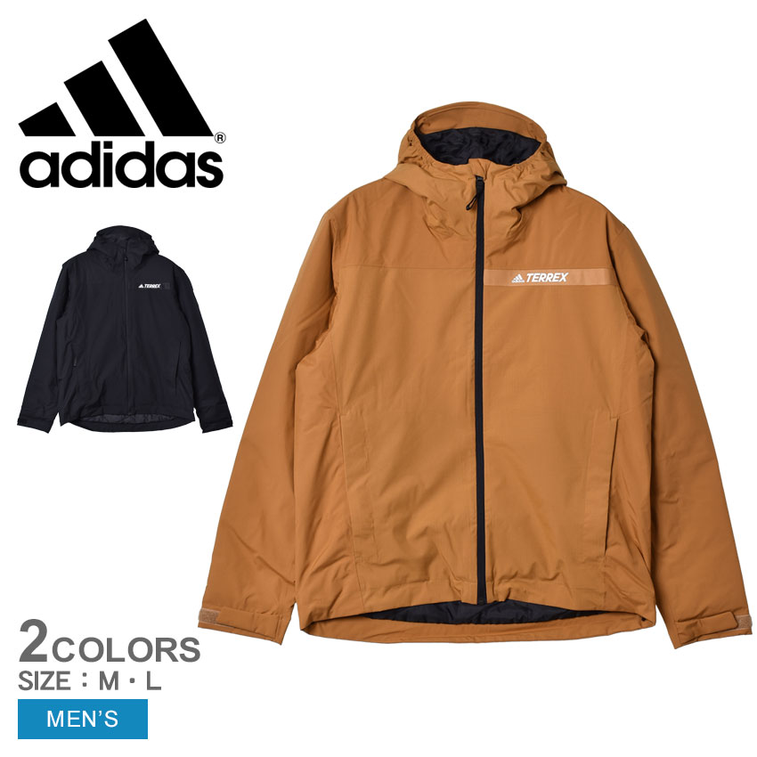 【店内全品★P5倍！】アディダス ADIDAS MT RAIN INS JKT メンズ 春 秋 冬 アウター ポリエステル ポリウレタン ブラック 黒 ブラウン M L AV599 TERREX テレックス 中綿ジャケット レインジャケット ジャケット ブランド カジュアル シンプル アウトドア レジャー