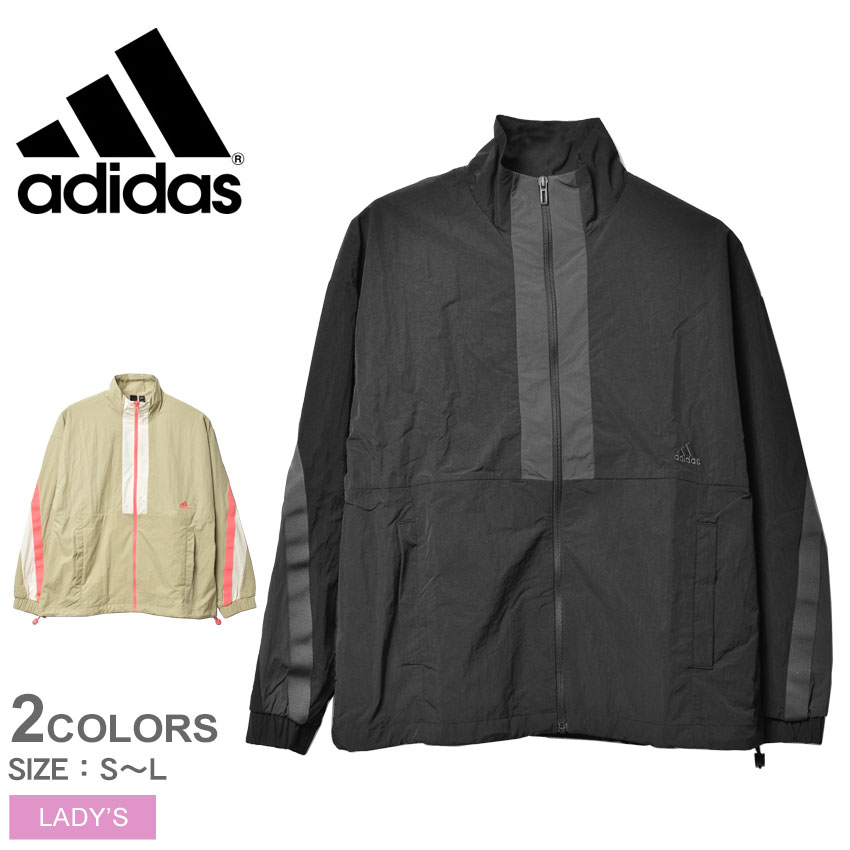 アディダス 【店内全品★P5倍！】アディダス ジャケット ADIDAS ワーディング ルーズフィット ウーブンジャケット レディース ブラック 黒 ベージュ CC361 スポーツ ウェア アウター シンプル ジャージ トレーニング ブランド 人気 ブランド 運動