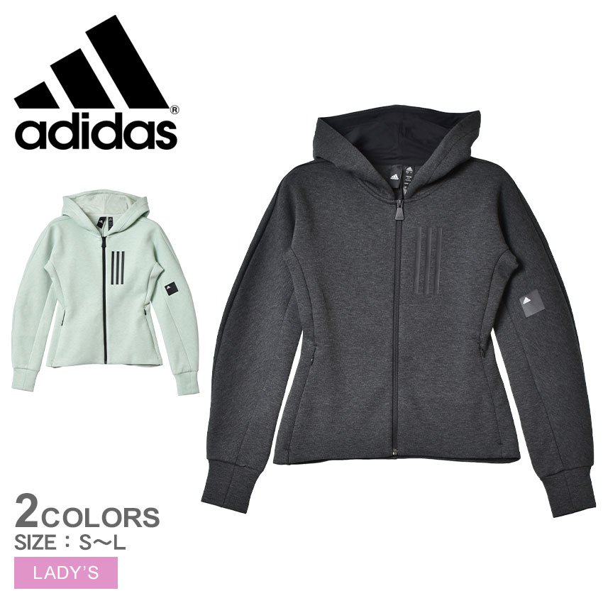 【店内全品★P5倍！】アディダス ADIDAS ミッションビクトリー スリムフィット フルジップ パーカー MV SLIM FZ HD レディース 春 秋 冬 トップス パーカー 長袖 フーディー フード フルジップ スウェット ジップパーカー ブラック 黒 グリーン 緑 DC513 S-L 裏起毛