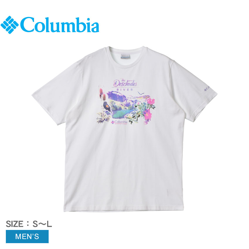 コロンビア Tシャツ メンズ 【店内全品★P5倍！】コロンビア 半袖Tシャツ COLUMBIA デシュートバレーグラフィックTシャツ メンズ ホワイト 白 DESCHUTES VALLEY GRAPHIC TEE AM2952 ウェア グラフィック Tシャツ ロゴ 半袖 トップス カジュアル クルーネック アウトドア コットン