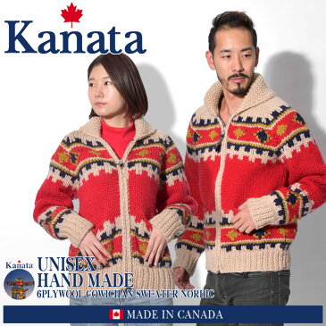 【大決算】【特別奉仕品】 返品不可 送料無料 KANATA カナタ カウチンセーター レッド6PLY ウール カウチンセーター ノルディック柄 6PLY WOOL COWICHAN SWEATER NORDICメンズ レディース