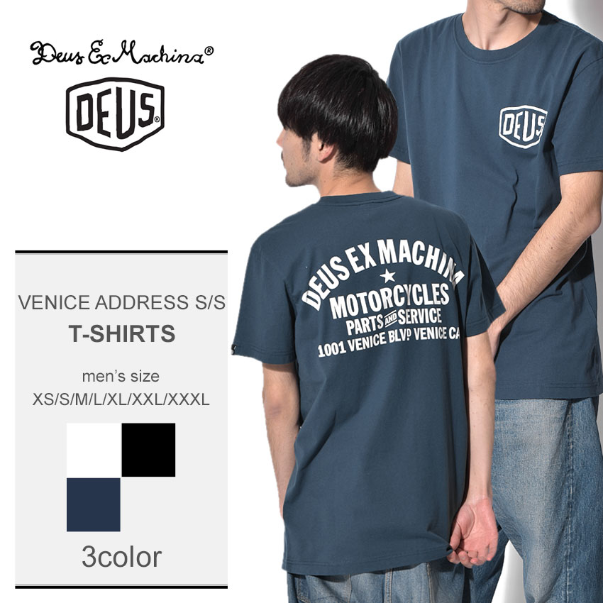 【スーパーSALE開催中★】【ゆうパケット配送】 DEUS EX MACHINA デウスエクスマキナ 半袖 Tシャツ メンズ 全3色 ベニス アドレス ショートスリーブ VENICE ADDRESS S/S T-DMW41808C カジュアル ストリート バックプリント ロゴ トップス