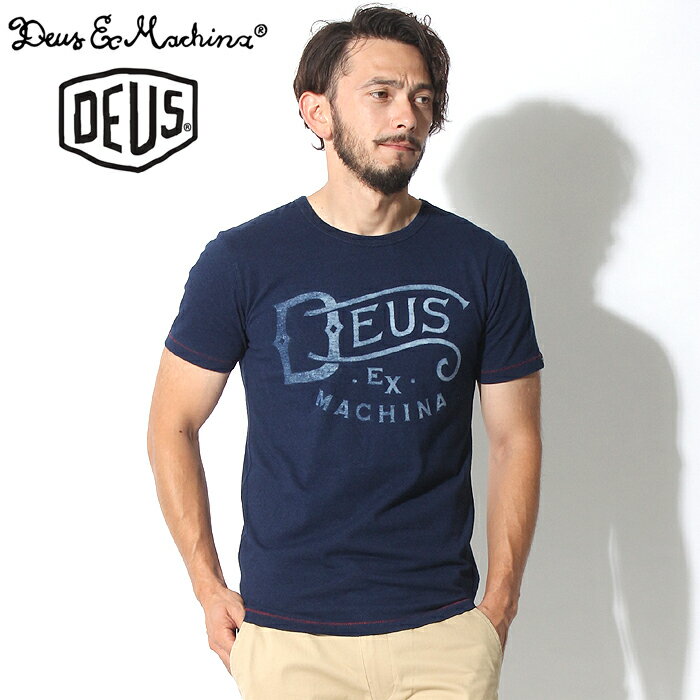 【メール便可】送料無料 DEUS EX MACHINA デウス エクス マキナ 半袖Tシャツ CURLS INDIGO TEE S/S DMP71478 ダークインディゴ半袖 ロゴ プリント トップス ウェア T-SHIRTS 青 メンズ [0805deus]