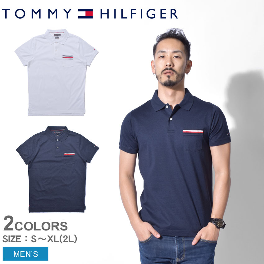 【メール便可】 TOMMY HILFIGER トミーヒルフィガー ポロシャツ TIPPED POCKET SLIM POLO MW0MW09742 100 031 メンズ カットソー トップス コットン 無地 ロゴ 白 半袖 シンプル ブランド ポケット