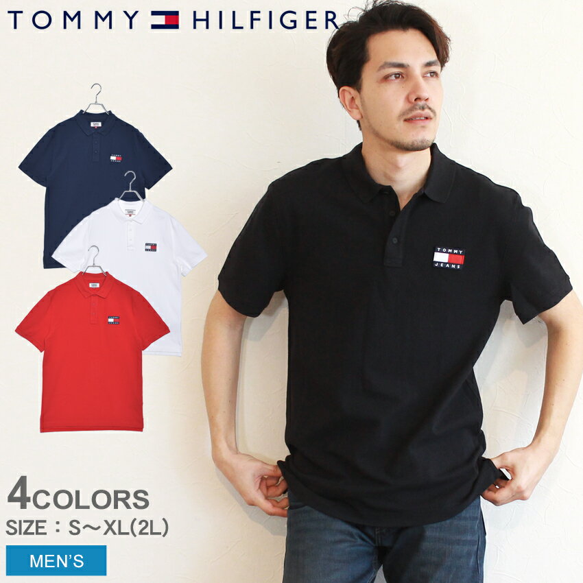 【楽天スーパーSALE★最大90％OFF！】TOMMY HILFIGER トミーヒルフィガー トミージーンズ ポロシャツ トミーバッジレギュラーフィットポロ DM0DM07456 メンズ カットソー トップス コットン 無地 ロゴ 運動 スポーツ アウトドア ブランド 黒 白 赤|men-fku sale|