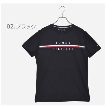 【衝撃！クーポン利用で1,000円引き】【メール便 送料無料】 TOMMY HILFIGER トミーヒルフィガー 半袖Tシャツ ストライプ ロゴ オーガニックコットンTシャツ MW0MW12520 メンズ カットソー トップス コットン 無地 ロゴ 黒 クルーネック ブランド[sale]